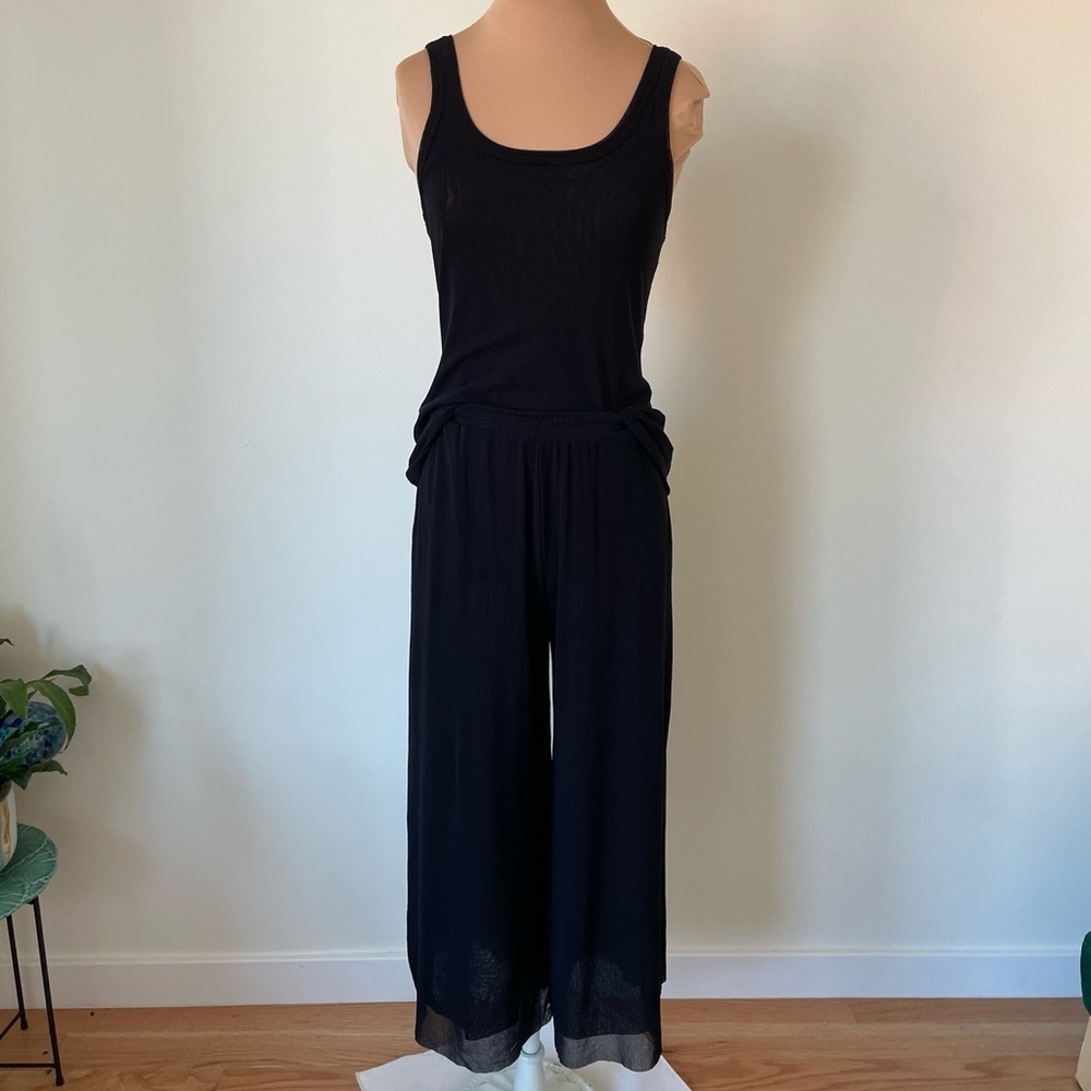 Jean Paul Gaultier Fuzzi Black Mesh Two Piece Cropped Wide Leg Pant Tank Set S/M